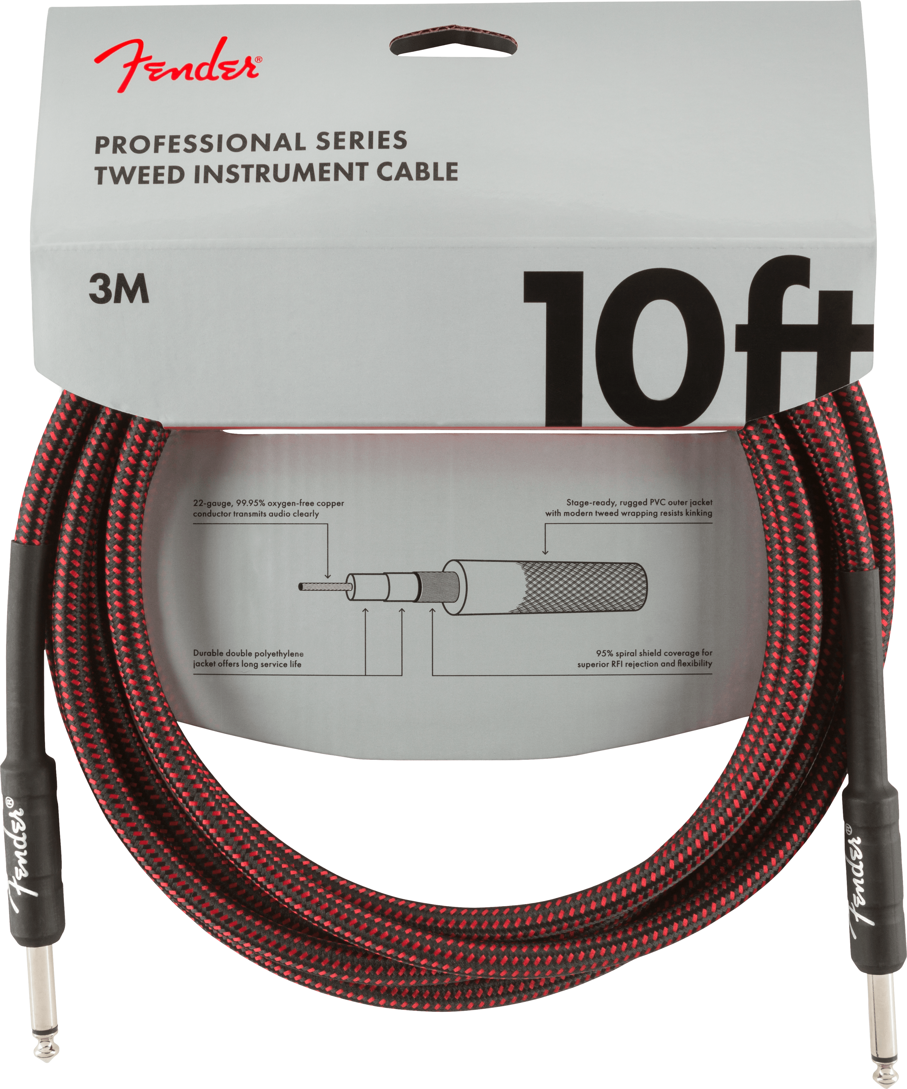 FENDER Pro Series Instrument Cables, 10', Red Tweed