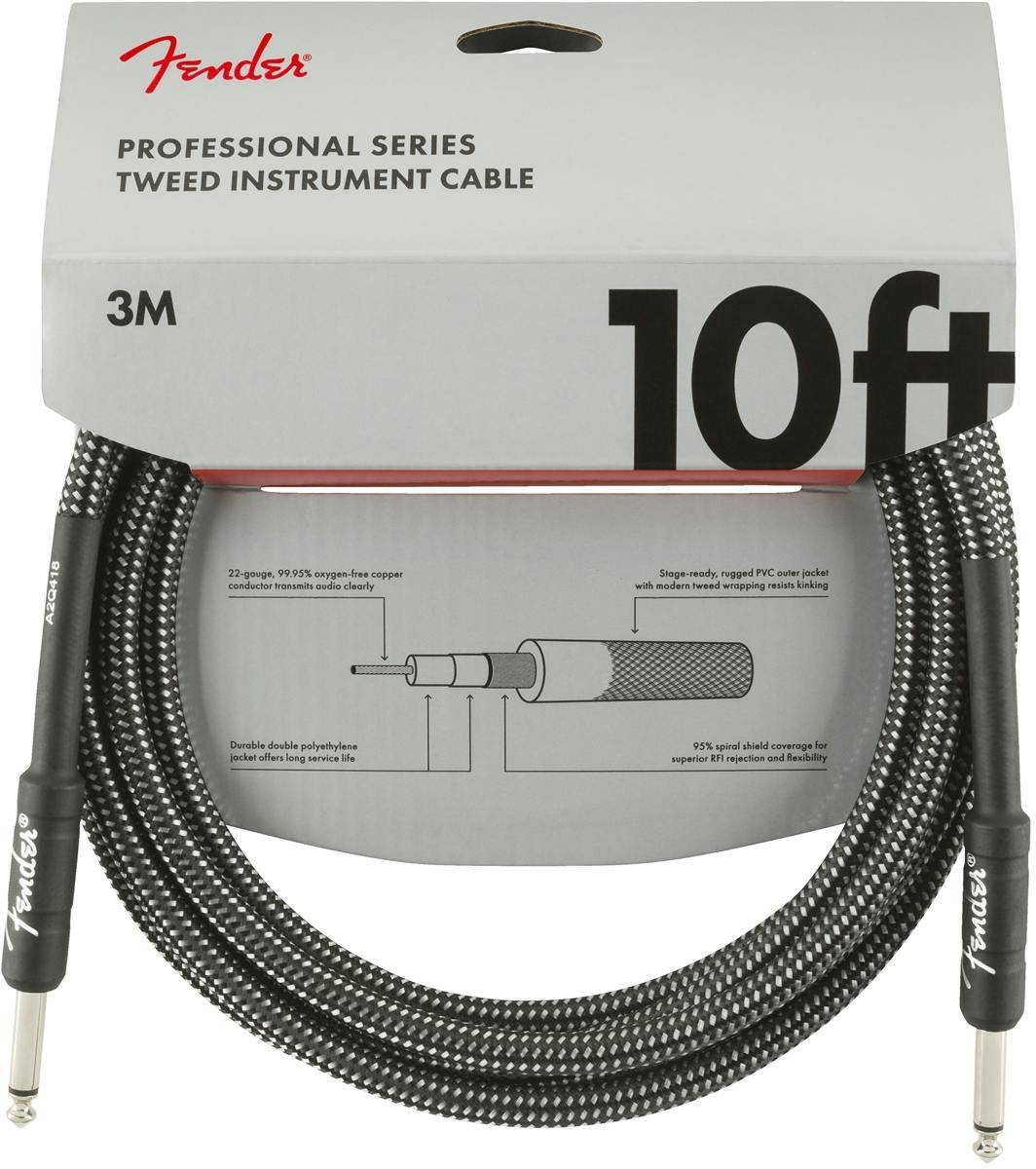 FENDER Pro Series Instrument Cables, 10', Gray Tweed