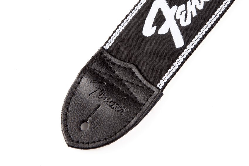 FENDER Running Logo Strap, Black/White Logo, 2"