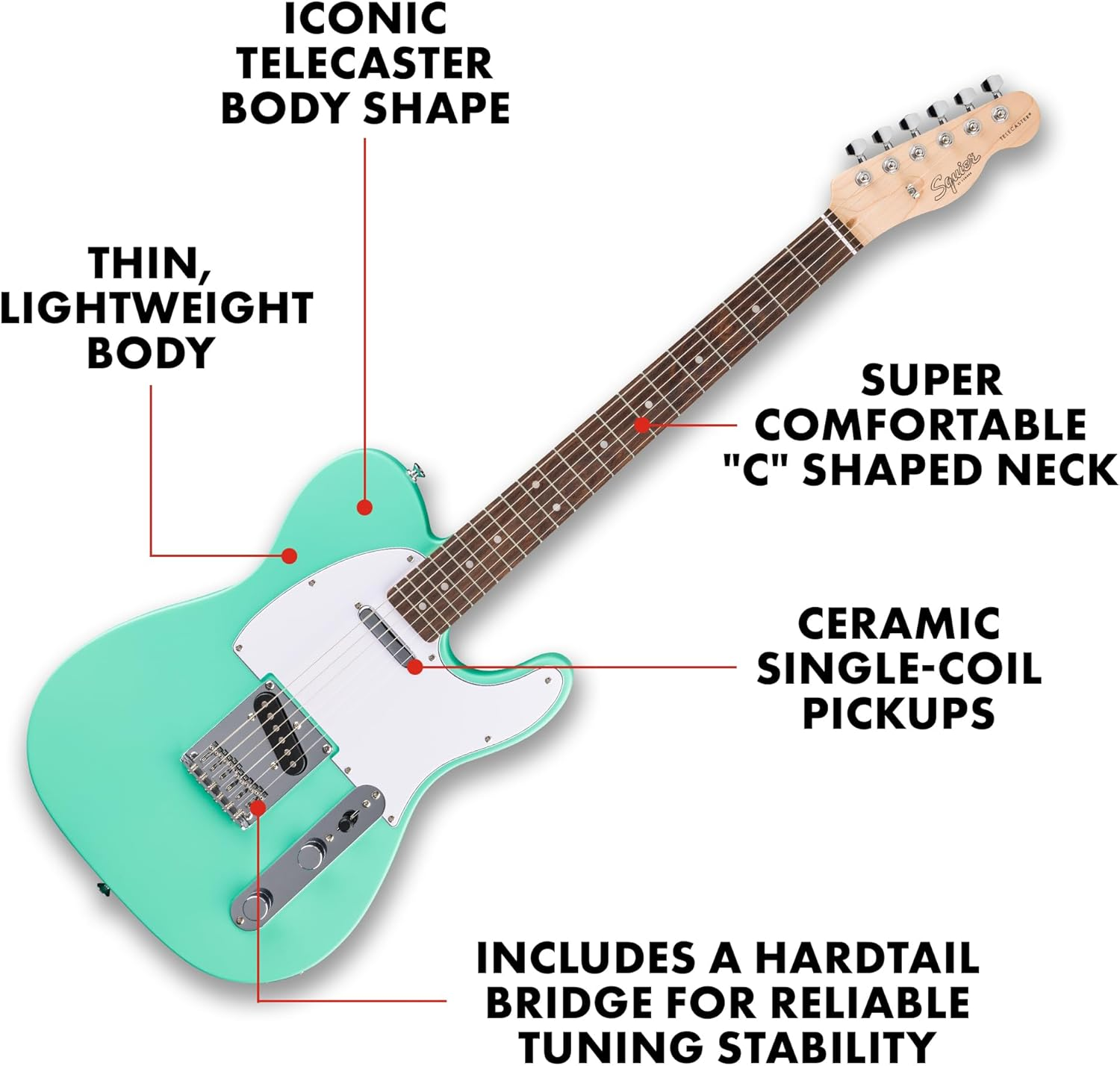 Fender SQUIER DEBUT Tele, Laurel Fingerb, White Pickguard, Sea Foam Green