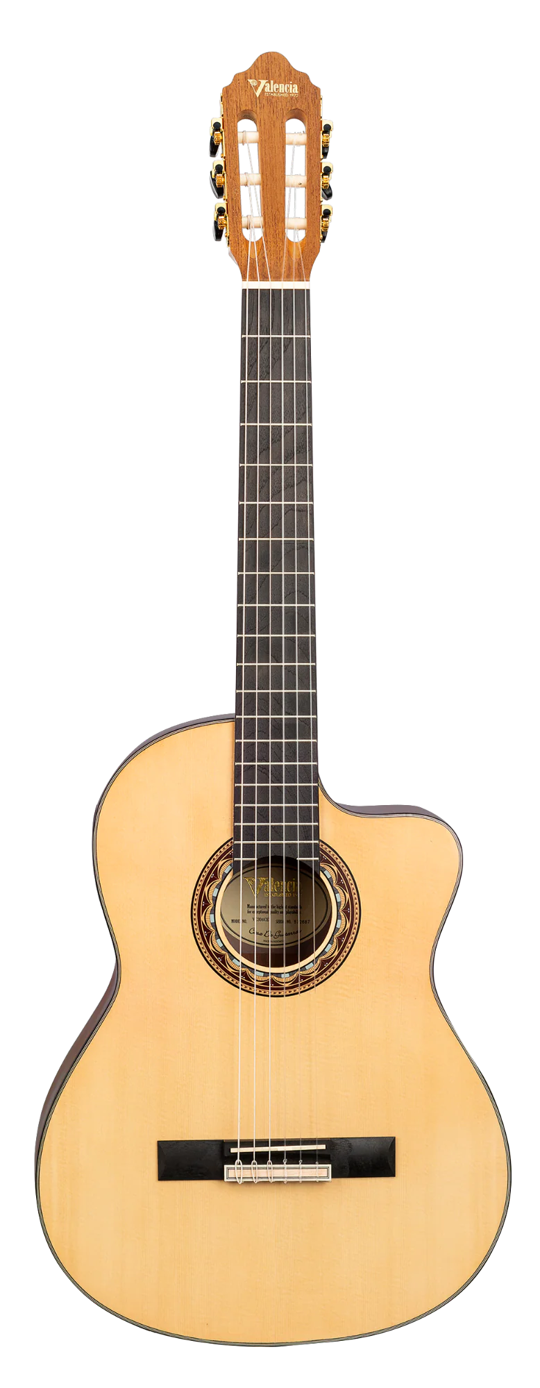 Valencia VC304CE Classical Guitar, Natural, Cutaway Electric