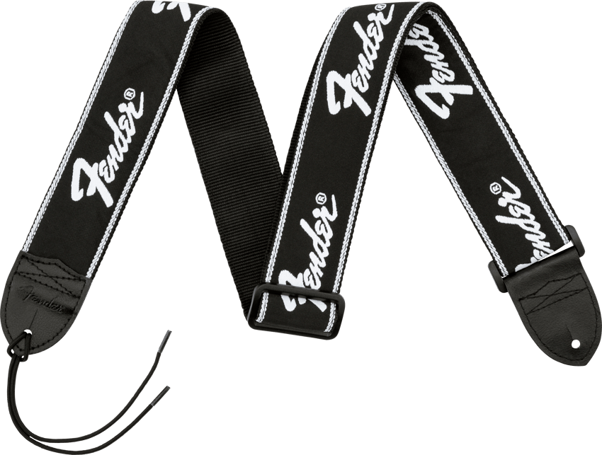 FENDER Running Logo Strap, Black/White Logo, 2"