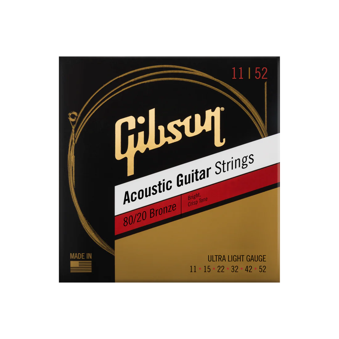 Gibson 80/20 Bronze Acoustic Guitar Strings, Ultra-Light Gauge(SAG-BRW11)