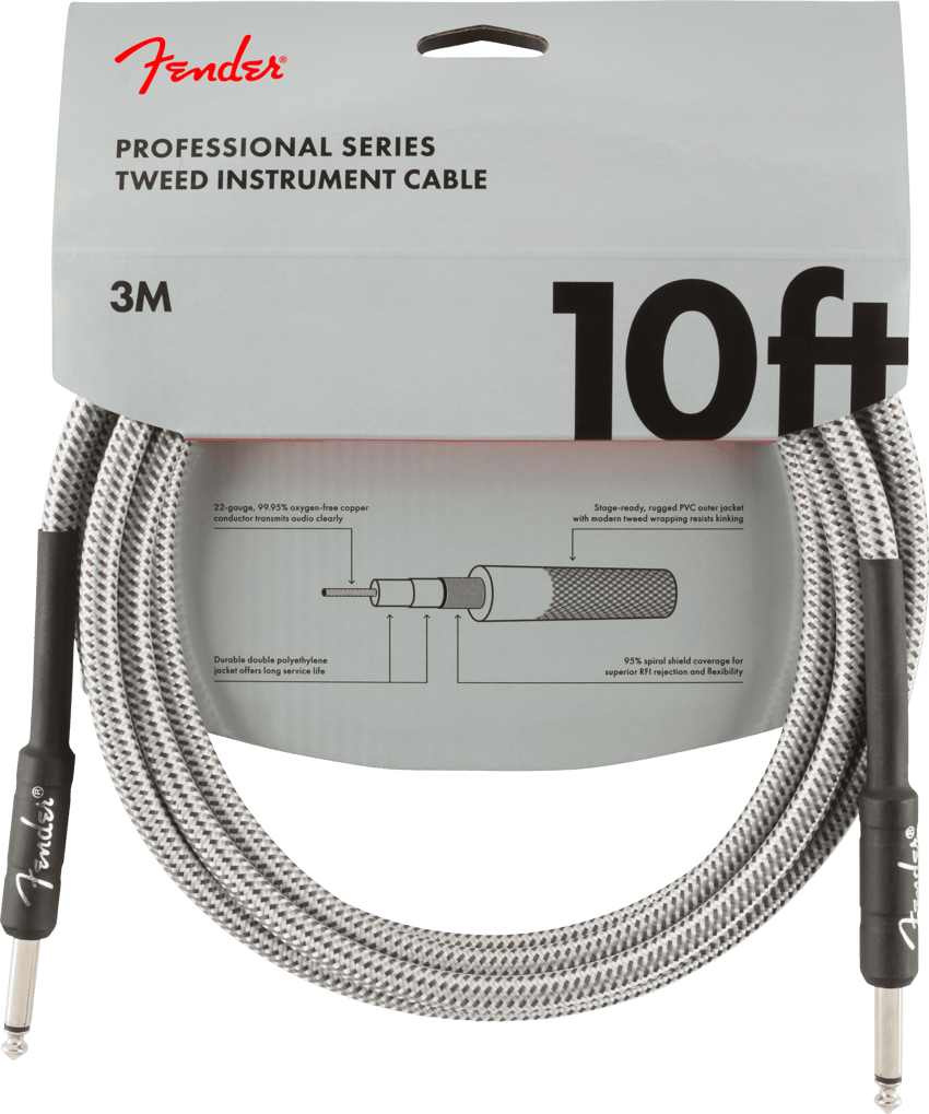 FENDER Pro Series Instrument Cable, 10', White Tweed
