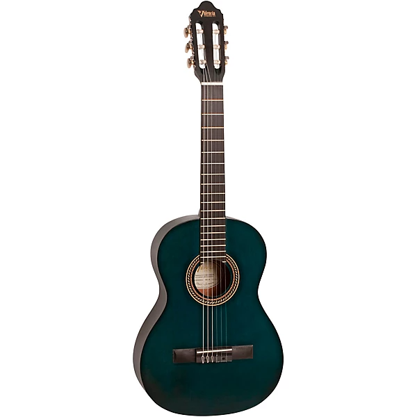 Valencia VC203TBU 3/4 Sized Classical Guitar, Transparent Blue