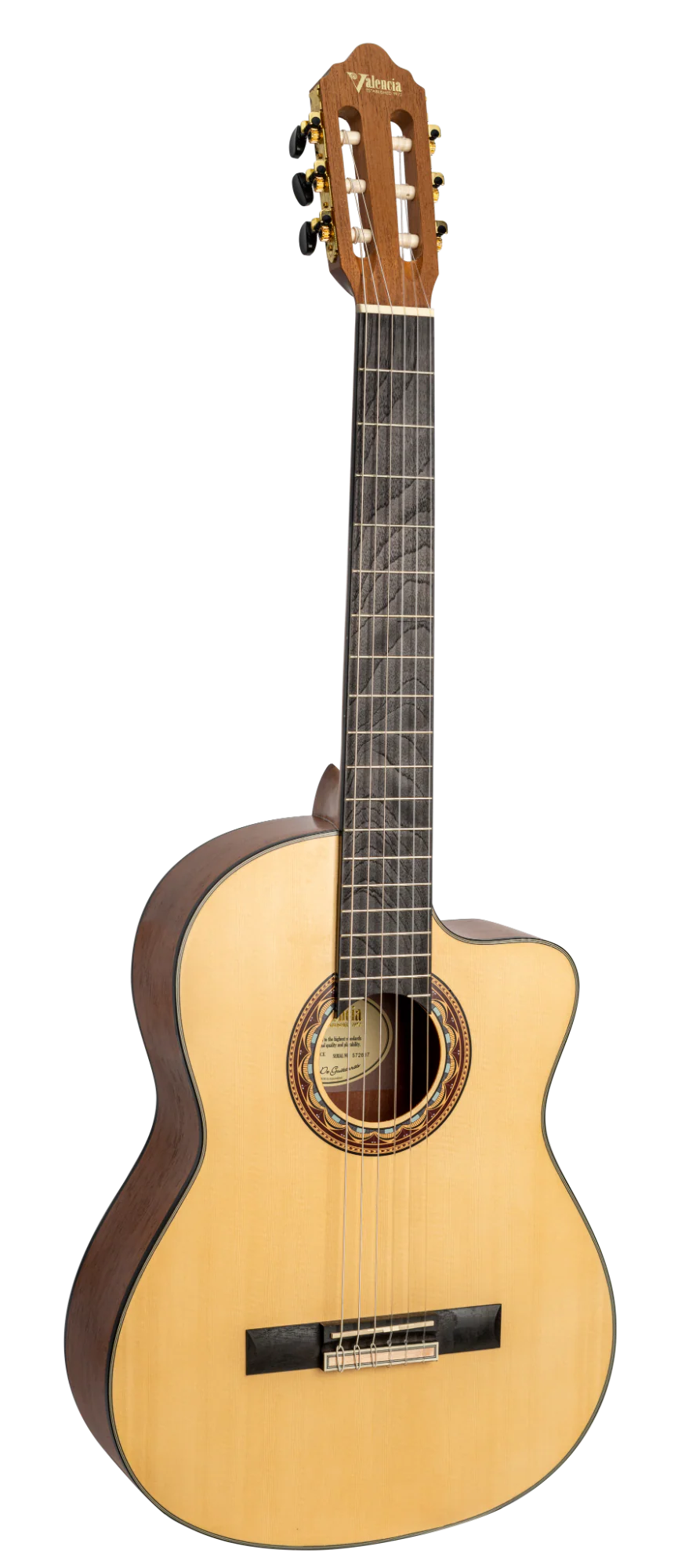 Valencia VC304CE Classical Guitar, Natural, Cutaway Electric
